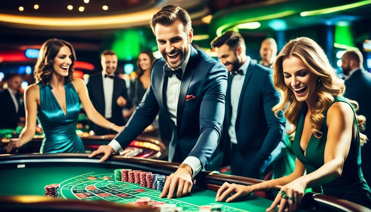 Ilustrasi bettor sedang memasang taruhan online dengan laptop dan ponsel